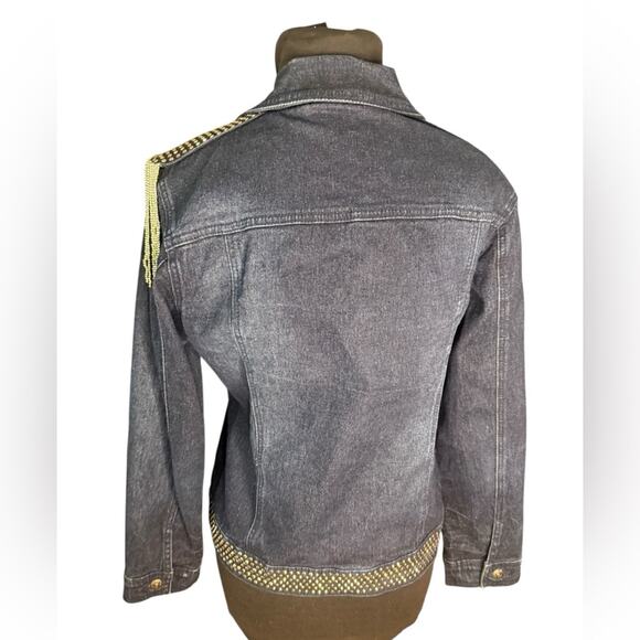 Y2K Gold Embellished Maximalist Glam Denim Sgt Pepper Jacket Womens Size S Edgy - Picture 4 of 7